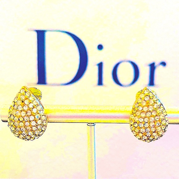 VTG Dior Gold and Pave Teardrop Earrings - Picture 2 of 7